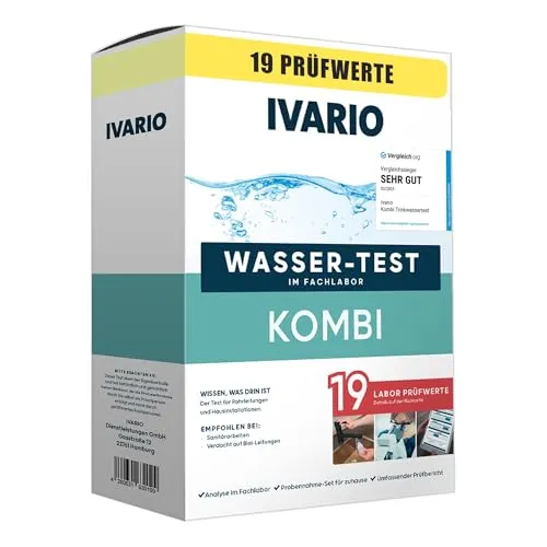 IVARIO Labor-Wassertest Kombi (19-in-1) für Trinkwasser - Wasserqualitätstester für umfassende Analyse mit 19 Prüfwerten. Testen Sie Ihr Leitungswasser auf Schadstoffe und sichern Sie Ihre Trinkwasserqualität.