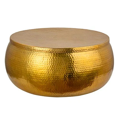 invicta INTERIOR Handgefertigter Couchtisch Orient Storage 70cm - Beistelltische fürs Wohnzimmer mit abnehmbarer Tischplatte und großem Stauraum. Jedes Stück ist ein handgefertigtes Unikat im eleganten Hammerschlag Design.