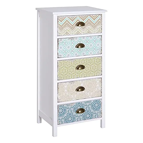 HOMCOM Schubladenkommode mit 5 Schubladen - Kommoden & Sideboards: Charmante Schubladenkommode im Shabby Chic Design mit 5 leichtgängigen Schubladen für vielseitige Aufbewahrung und robustem Holzgestell.
