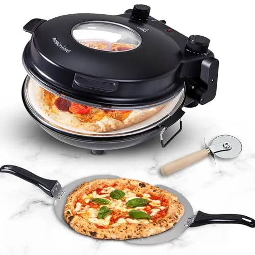 Heidenfeld elektrischer Pizzaofen Napoli 1200 Watt - 400°C, großes Sichtfenster und Überhitzungsschutz für perfekte Pizza wie beim Italiener