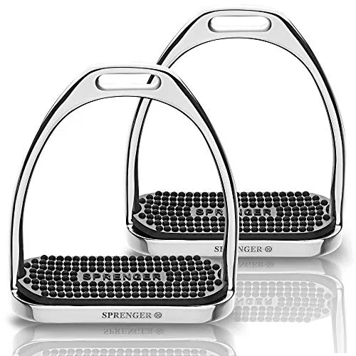 Sprenger Fillis Steigbügel Silber, 120 mm Trittweite - Reiten: Sicherheitssteigbügel aus rostfreiem Edelstahl mit schwarzer Einlage, robust und langlebig, ideal für stilbewusste Reiter.