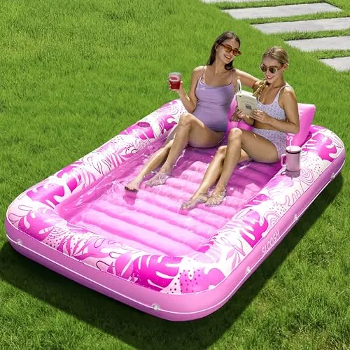 SLOOSH Aufblasbare Tanning Pool 85" x 57" – Extragroße Sonnenliege für Erwachsene - Genießen Sie die Sonne auf dieser extragroßen, komfortablen aufblasbaren Sonnenliege (85" x 57"), ausgestattet mit Kissen und Getränkehaltern. Ideal für entspannte Sommertage mit Freunden oder Familie.