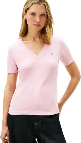 Tommy Hilfiger Damen Slim Cody T-Shirt in Bonita Pink, 3XL - Stylisches T-Shirt aus reiner Baumwolle mit gerippter Struktur und charakteristischem Band am Halsausschnitt. Perfekt für einen modischen Look!