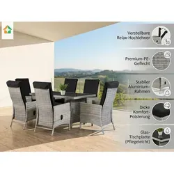 Dining Set Sitzgruppe JUNIO 13tlg. aus Aluminium – Modernes Design - Elegante 13-teilige Sitzgruppe aus Aluminium mit wetterbeständigen Polsterauflagen. Ideal für Garten, Terrasse oder Balkon – perfekt für gesellige Abende!