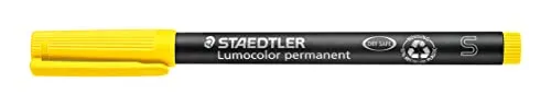 STAEDTLER permanent Marker Lumocolor, gelb, Superfein, ca. 0,4 mm, wisch- und wasserfest, Made in Germany, lange Lebensdauer, 10 gelbe Universalstifte im Kartonetui, 313-1