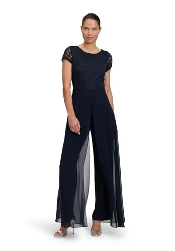 Vera Mont Damen Jumpsuit Kurzarm Night Sky, 40 - Eleganter Jumpsuit für Damen mit Chiffon Überrock, ideal für besondere Anlässe. Perfekte Kombination aus Stil und Komfort, Schrittlänge 78 cm.