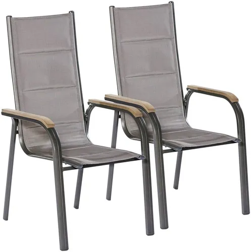 Merxx Trivero Stapelsessel 2er Set - Gartenstühle mit modernem Design, gepolstert für hohen Sitzkomfort und platzsparend stapelbar. Elegante Armlehnen aus Polywood und robustes Aluminiumgestell.
