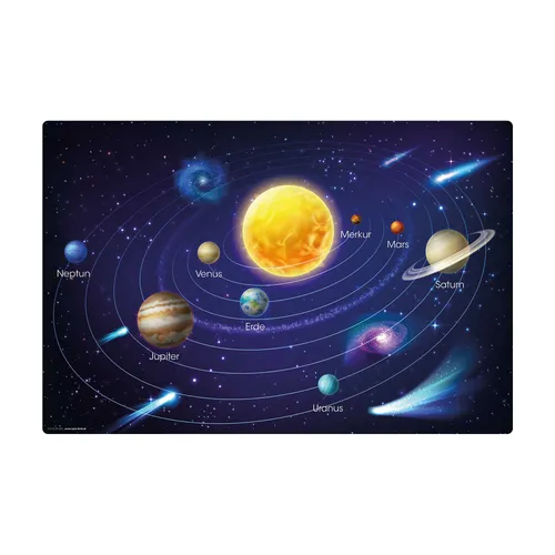 Schreibtischunterlage Unser Sonnensystem II – 60 x 40 cm - Schreibunterlage aus Vinyl für Kinder, ideal zum Lernen und Spielen, schützt den Tisch und bringt Farbe ins Kinderzimmer.