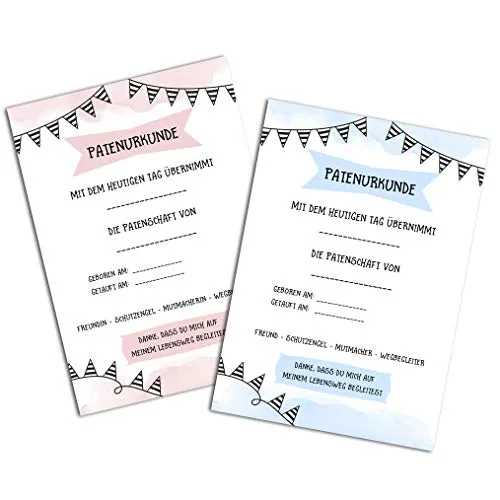 Patenurkunde Patenbrief 2er Set für Patenonkel und Patentante DIN A4 Taufe