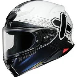 Shoei Helm NXR2 Ideograph TC-6 – Schwarz-Weiß-Blau, Größe M, Aktionspreis - Integralhelm für alle Jahreszeiten, mit kratzfestem Visier und optimaler Belüftung. Inklusive Aufbewahrungstasche und antiallergischem Innenfutter. Ideal für Sicherheit und Komfort beim Fahren.