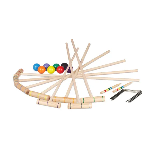 Relaxdays Krocket Komplettset für 8 Spieler - Croquet Spielset aus Kirschholz, ideal für Garten und Park, inklusive Tragetasche für einfachen Transport. Perfekt für Spielspaß mit der Familie oder Freunden!