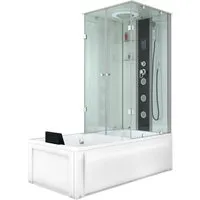 Dusche Wanne Kombination K05-L01 180x90 cm - Duschkabine mit 2in1 Wannen- und Duschsystem aus 6mm Sicherheitsglas, ideal für platzsparende Bäder. Genießen Sie eine große Regendusche und Rückenmassagedüsen für ein entspannendes Erlebnis.