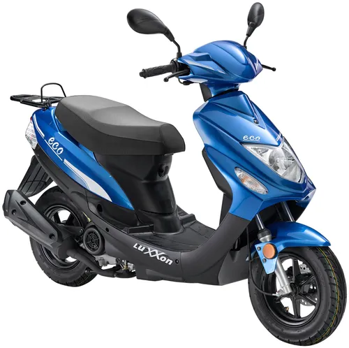 Luxxon Motorroller ECO 49,6 ccm, 45 km/h, Euro 5, blau - Motorroller, sportliches Design und umweltfreundlich mit Euro 5-Zulassung, ideal für die Stadt mit niedrigem Kraftstoffverbrauch von nur 2,2 l/100 km.