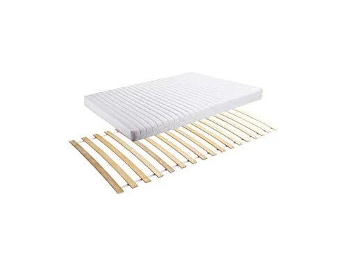 TiCAA Set Rollrost + Kindermatratze MedAllergen 90x200cm - Matratzen Set mit 17-Latten Rollrost aus Birkenholz und hochwertiger Kaltschaum Matratze, allergikergeeignet und schadstoffgeprüft für ein gesundes Schlafklima.