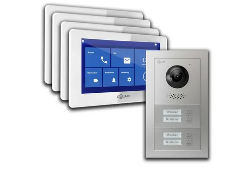 Goliath Basic Line Video Türsprechanlage 4-Familienhaus - Moderne 2-Draht BUS Türsprechanlage für Mehrfamilienhäuser. FullHD Monitor, App-Anbindung und einfache Installation für optimierte Kommunikation und Sicherheit.
