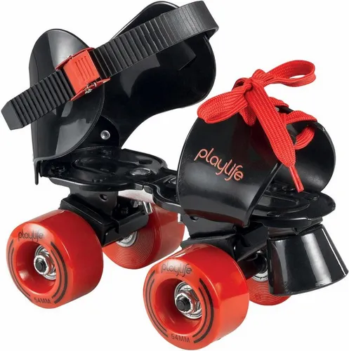 Playlife Roller Skates Sugar - größenverstellbar, Schwarz Rot für Kinder, 54mm 80A Rollen, ABEC 5 Kugellager, sicherer Fahrspaß und perfekte Anpassung für wachsende Füße