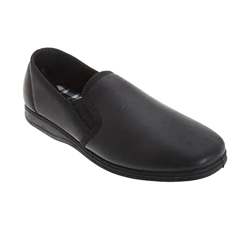 Sleepers Herren Leder Hausschuhe Hadley DF830 in Schwarz (Größe 44) - Elegante Hausschuhe aus hochwertigem Leder mit seitlichen elastischen Einsätzen für optimalen Tragekomfort. Gepolstertes Innenmaterial und robuste Gummisohle bieten Alltagstauglichkeit.