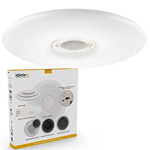 idinio Alexa Echo Deckenleuchte 24W mit Dockingstation für Alexa Echo Dot 4. Generation und Nest Mini warmweiss neutralweiss dimmbar RGB-Backlight Alexa Zubehör