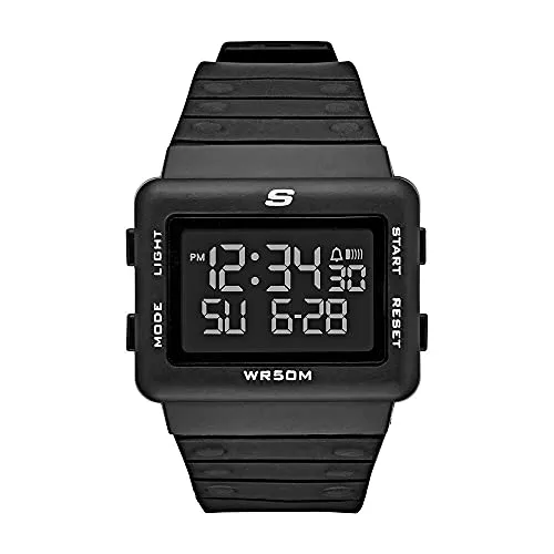 SKECHERS Herren Analog Quartz Uhr SR1077 - Armbanduhren für Herren mit 44 mm Gehäuse, wasserdicht bis 50 m, ideal für Schwimmen und Alltag, ausgestattet mit einem stylischen schwarzen Silikonarmband.