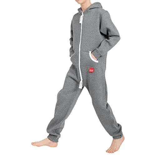 Yuppie Kinder Jumpsuit Overall Dunkelgrau Gr. 146-152 - Overalls für Jungen: Weicher Baumwoll-Onesie für ultimativen Komfort und vielseitige Nutzung als Schlafanzug oder Freizeitkleidung.