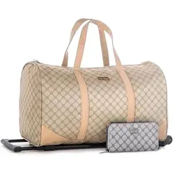 Carla Faustini Handgepäck-Trolley mit Geldbeutel - Modischer Handgepäck-Trolley in Beige/Braun, 2 Rollen, inklusive Geldbeutel. Kompakt und ideal für Reisen, mit voll versenkbarem Teleskopgestänge und bequemen Tragegriffen.