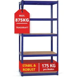 Stagecaptain Heavyrack Lagerregal mit Holzböden - max. 875 kg Tragkraft - Robustes Steckregal für Lagerräume und Keller, 5 variable Böden mit je 175 kg Tragkraft, ideal zur optimalen Raumnutzung und auch als Werkbank umbaubar.