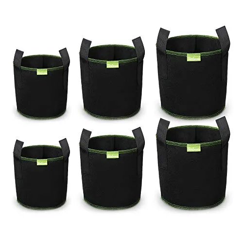 SIMBOOM 6 Stück Pflanzsack aus Vliesstoff Pflanztöpfen, Pflanzenbehälter mit Griffe für Tomaten, Blumen, Pflanzen und mehr, Schwarz - 5/7/10 Gallonen