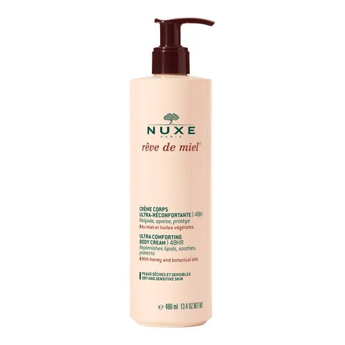 NUXE Rêve de Miel Ultra Comforting Body Cream 48HR 400 ml - Körpermilch mit Honig und Pflanzenölen, spendet 48h Feuchtigkeit und schützt trockene Haut vor Umwelteinflüssen. Zieht schnell ein und sorgt für samtige Geschmeidigkeit.