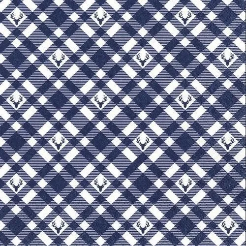 Servietten Plaid with Deers blue Hirsche Karo blau Muster Tischdeko 33x33cm 20