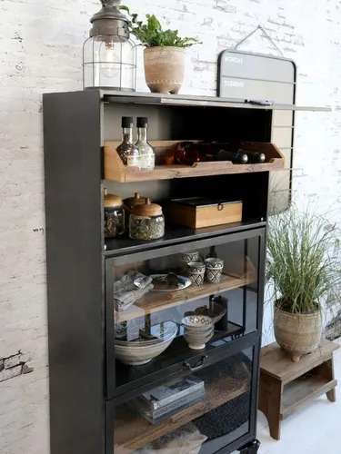 Chic Antique Vitrine Geschirrschrank Industrial Coventry Metall