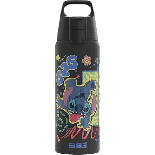 SIGG Edelstahl Trinkflasche Shield One Disney Lilo & Stitch - 0,75L - Kinder-Wasserflasche für die Schule, auslaufsicher und geeignet für kohlensäurehaltige Getränke, mit einem einhändig bedienbaren ONE-Verschluss für einfaches Trinken.