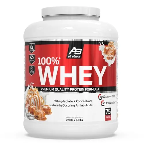 All Stars 100% WHEY PROTEIN 2270g - Cremiger Salted-Caramel Shake - Molkenproteine mit schnell verfügbaren Proteinen aus Whey-Konzentrat und Isolat, ideal für jede Diät - nur 115 kcal pro Shake!