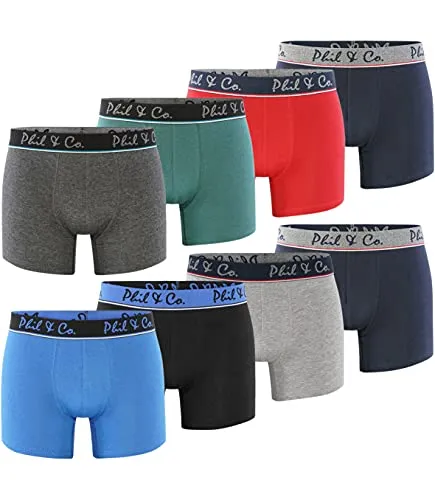 Phil & Co. Berlin 8er Pack Herren Unterhosen Retropants Trunks XXL - Herren-Boxershorts mit körpernaher Passform, flachem Bund und ohne störende Nähte für höchsten Tragekomfort. Hochwertige Verarbeitung mit hohem Baumwollanteil nach OEKO-TEX Standard.