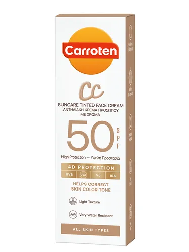 Carroten Face CC Cream SPF 50 - Gesichtspflege mit hohem UV-Schutz SPF 50, korrigiert den Hautton und schützt vor Hautalterung durch oxidative Stress.