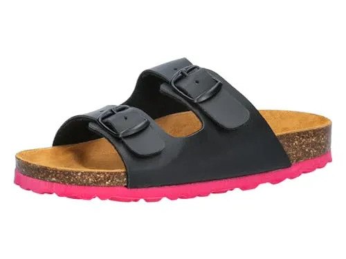 Lico Bioline Kids Pantoletten 2-Schnaller, Schwarz/Rot, 36 EU - Clogs & Pantoletten für Mädchen, bequeme 2-Schnaller Pantoletten mit dämpfender EVA-Außensohle für hohen Tragekomfort im Sommer.