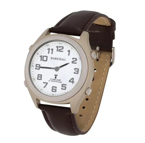 Marschall Deutsch sprechende Herren Funk-Armbanduhr I 1135L I Funkarmbanduhr I Für Blinde, Senioren und Sehbehinderte I Datum- und Zeitansage I Extra große Zeiger