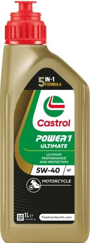 Castrol Power 1 Ultimate 5W-40 Motorrad Motoröl 1L - Hochleistungs-Motoröl für 4-Takt Motorräder, bietet hervorragenden Schutz und Leistung. Ideal für den täglichen Einsatz und sorgt für ein optimales Fahrvergnügen.