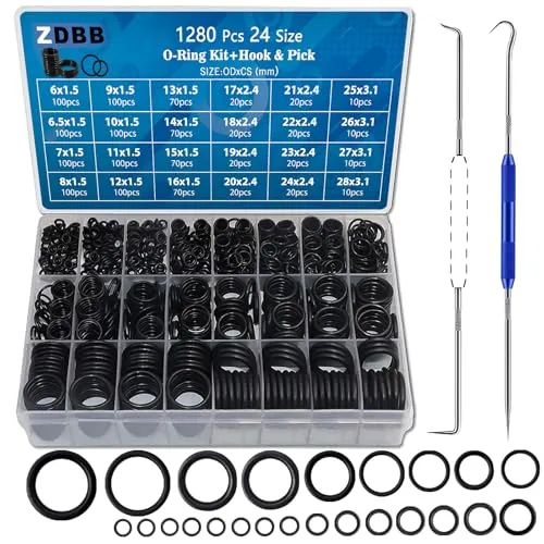 ZDBB 1280 Stück 24 Größe Gummi O-Ring-Sortiment Kit mit Pick und Haken Set für Hochdruckreiniger Wasserhahn Sanitär OD 6mm-28mm