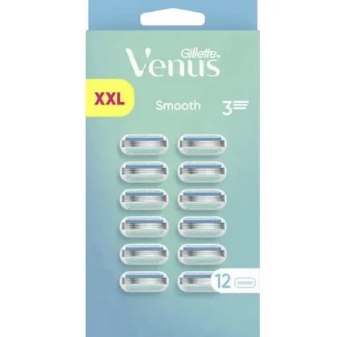 Gillette Venus Smooth Rasierklingen 12er Pack - Nassrasierer für Damen, 100% Original und ideal für eine sanfte Rasur von Achselhöhlen, Armen, Beinen und Bikinizone mit 3 Klingen pro Klinge.