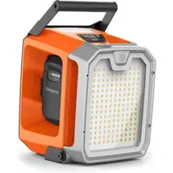 Husqvarna Baustellenlampe WL8i - Zubehör für Gartengeräte, tragbare Baustellenlampe mit 360-Grad-Beleuchtung und integrierter Powerbank für mobiles Laden – ideal für raue Arbeitsbedingungen.