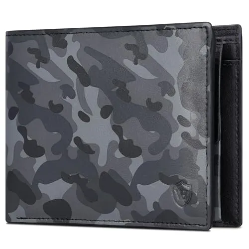 VON HEESEN Leder Geldbörse RFID Schutz I Echtleder Geldbeutel für Damen & Herren I Portemonnaie Brieftasche Wallet Portmonee (Camouflage Grau)