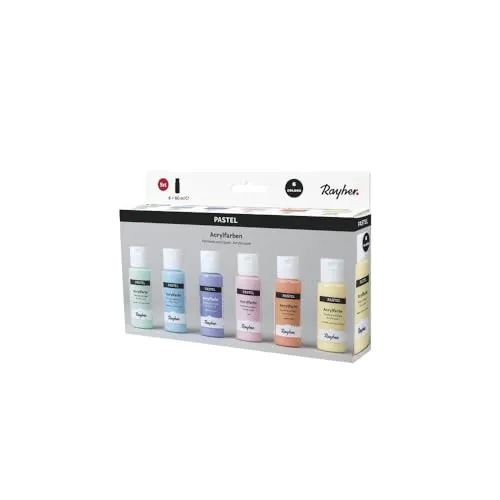 Rayher Acrylfarben-Set Pastell, 6 Farben à 60 ml (lichtgelb, aprikot, rosé, flieder, zartblau, zartgrün), für Einsteiger und Profikünstler, für viele Untergründe geeignet, wasserbasierend, 35061000