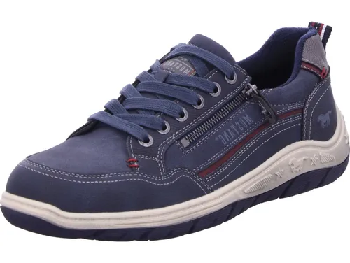 Mustang Herren Sneaker mit Farbschweif und Logosohle 15M0181001, Größe:42 EU, Farbe:Blau - Sportliche Sneaker für Herren mit praktischem Reißverschluss und coolen Farbakzenten. Pflegeleichtes Obermaterial und rutschfeste Sohle sorgen für hohen Tragekomfort – ideal für jeden Tag!