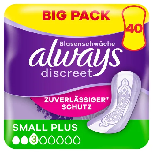 always Discreet Inkontinenz Small Plus Big Pack 40 Höschen - INKONTINENZ - Bietet Rundumschutz mit diskreter Passform und zuverlässigem Schutz vor Auslaufen für ein sicheres Gefühl den ganzen Tag.