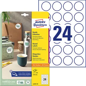 AVERY Zweckform Etiketten L3415-10 weiß 40,0 x 40,0 mm, 10 Blatt