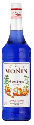 Monin Blue Curaçao Sirup (1,0l) - Exotischer Sirup mit feiner Orangennote und bitter-süßem Aroma, ideal für kreative alkoholfreie Cocktails und Getränke.