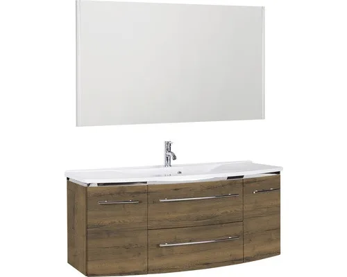 Badmöbel-Set Marlin 3040 Eiche braun 3-teilig mit Mineralmarmor - Elegantes 3-teiliges Badmöbel-Set in Eiche braun für stilvolle Badezimmergestaltung. Hochwertige Mineralmarmor-Oberfläche für eine ansprechende Optik und einfache Pflege.