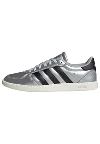 adidas Women's Breaknet Sleek Schuh - Matte Silver/Core Black/Off White - Damen-Sneaker mit regulärer Passform, stylischem Synthetikleder und atmungsaktivem perforiertem Vorfußbereich für optimalen Komfort.