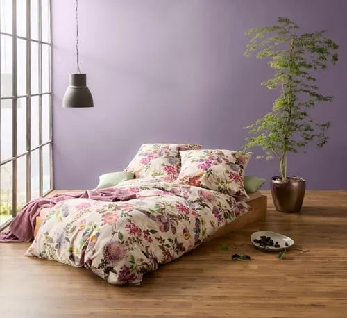 fleuresse Mako-Satin Bettwäsche 155x220 Flieder Pflaumen Blumen Wende - Exklusive Bettwäsche-Sets aus 100% merzerisierter Baumwolle, angenehm weich und hautsympathisch. 2-teilig mit elegantem Seidenfinish, ideal für erholsame Nächte.
