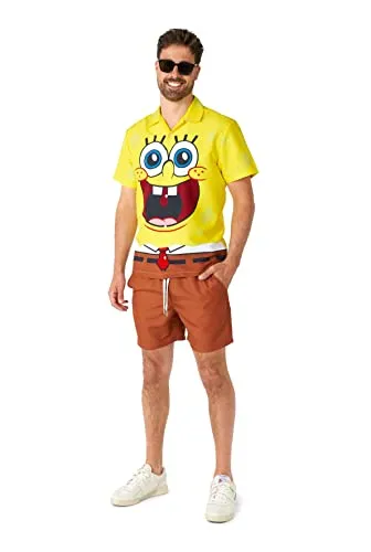 Suitmeister Herren-Set - SpongeBob-Kostüm für Halloween - Lebe in einer Ananas unter dem Meer mit diesem SpongeBob-Kostüm! Bequem und ideal für Strandpartys oder Festivals. Inklusive Shirt und Shorts, aus 100% Polyester, maschinenwaschbar und mit verstellbarer Kordel für den perfekten Sitz.